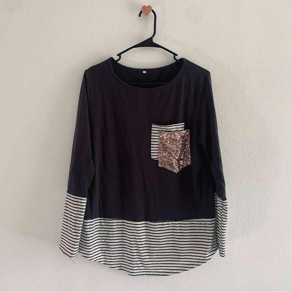 Mixed media striped sparkle long sleeve tee